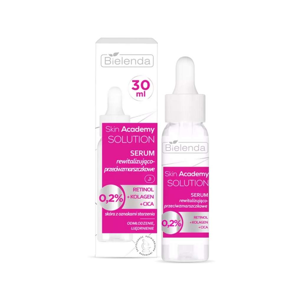 Bielenda Skin Academy Solution Serum Rewitalizująco- Przeciwzmarszczkowe 0.2 Retinol Collagen i Cica dla Skóry z Pierwszymi Oznakami Starzenia 30ml