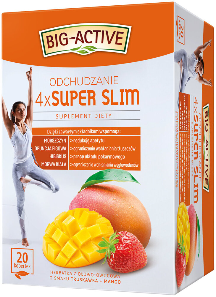 Big-Active 4xSuper Slim Odchudzanie Herbatka Ziolowo-Owocowa o Smaku Truskawka i Mango 20x2g