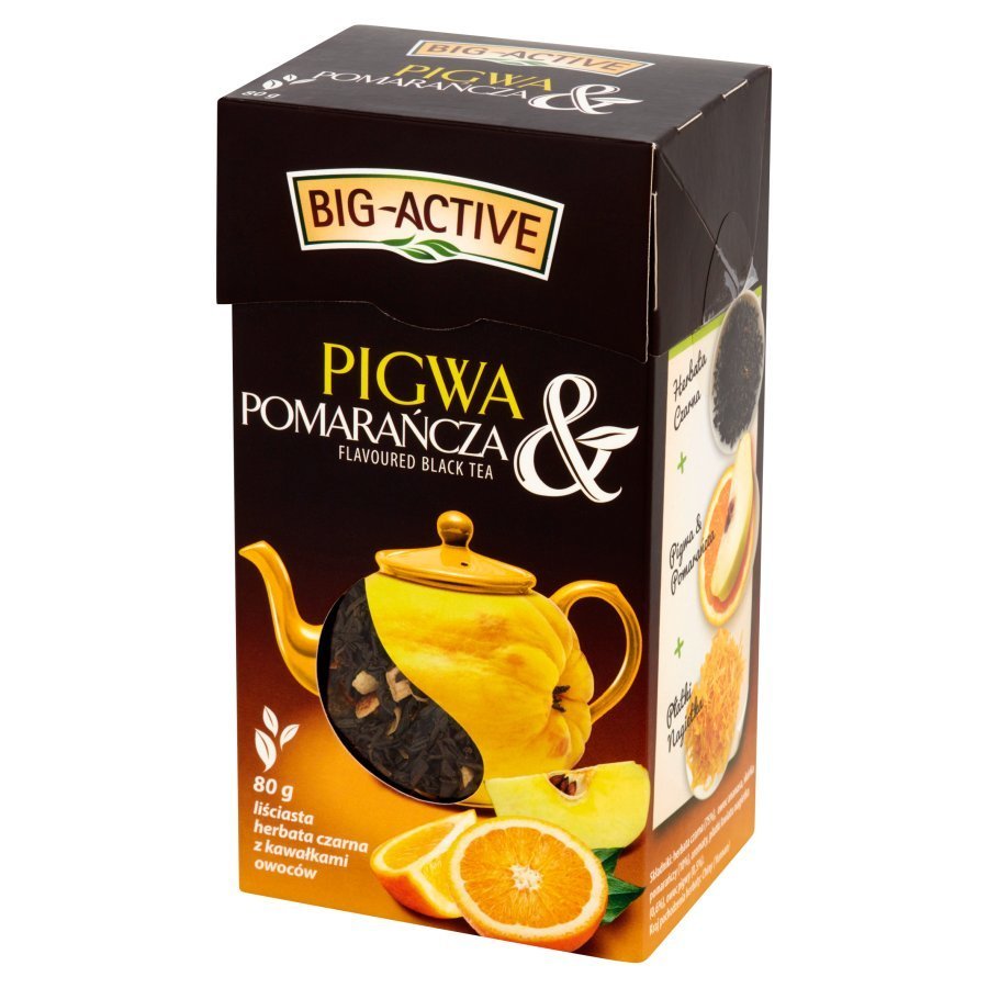 Big-Active Pigwa & Pomarańcza Liściasta Czarna Herbata z Kawałkami Owoców 80g
