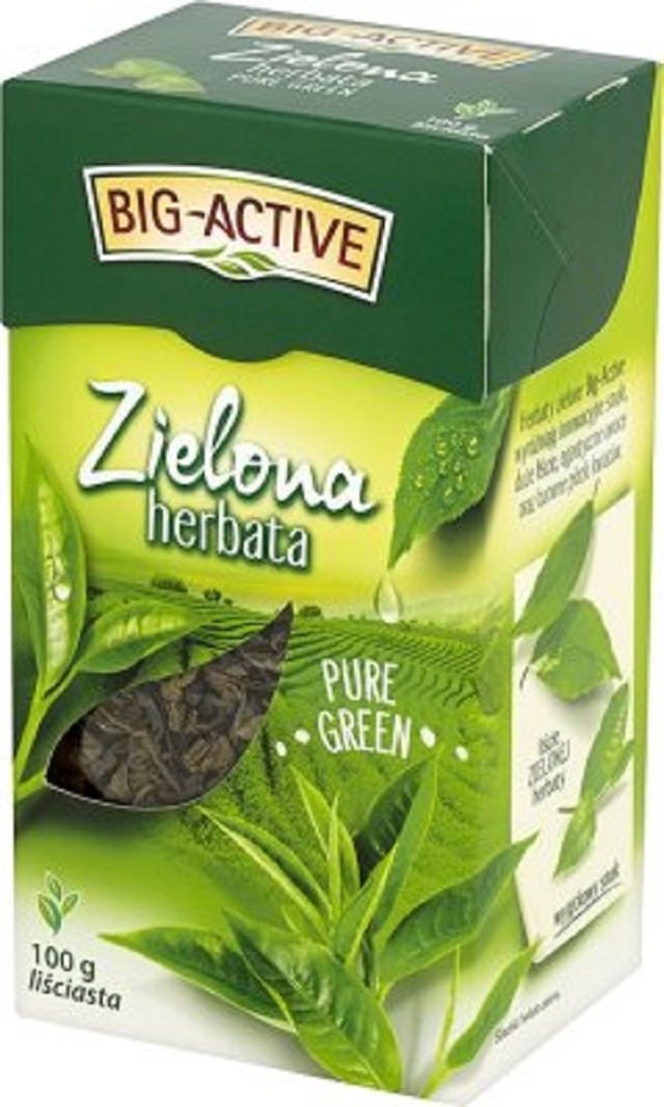 Big-Active Pure Green Zielona Herbata Liściasta o Głębokim Smaku i Delikatnie Ziołowym Zapachu 100g