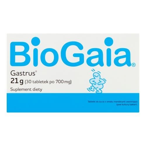 BioGaia Gastrus Bakterie Kwasu Mlekowego o Smaku Mandarynkowym Wsparcie Układu Pokarmowego 30 Tabletek