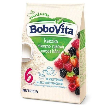 BoboVita Kaszka Mleczno-Ryżowa o Smaku Owoców Leśnych Bezglutenowa po 6 Miesiącu 230g