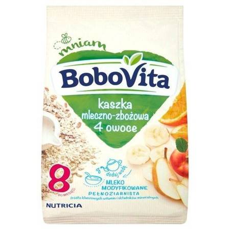 BoboVita Kaszka Mleczno-Zbożowa 4 Owoce bez Oleju Palmowego po 8 Miesiącu 230g