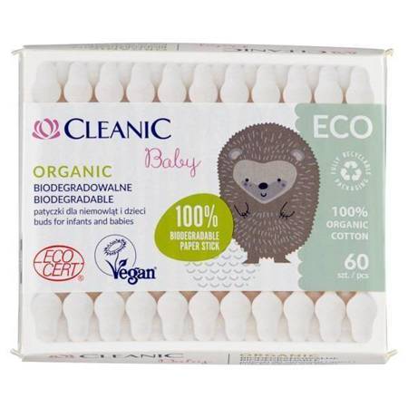 Cleanic Organic Patyczki Higieniczne do Uszu dla Niemowląt i Dzieci 60szt