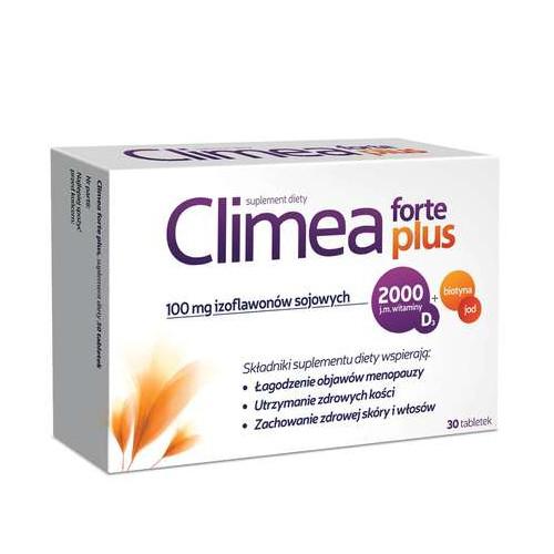 Climea Forte Plus Łagodzi Objawy Menopauzy Wspomga Utrzymanie Zdrowych Kości Skóry i Włosów 30 Tabletek