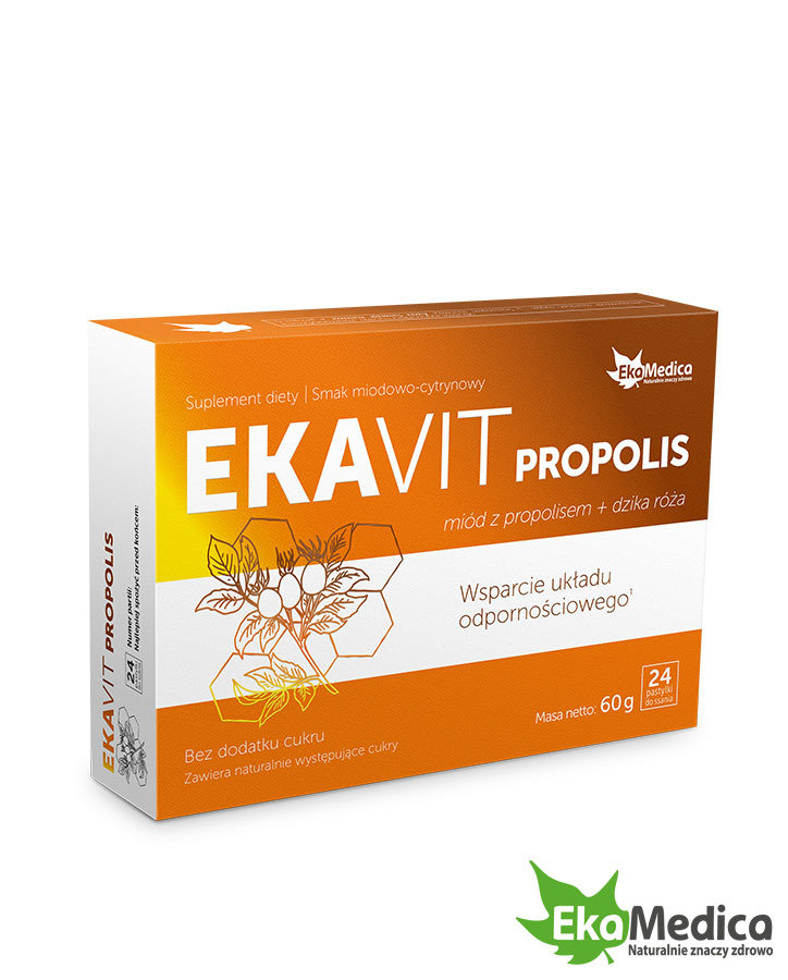 EkaMedica Ekavit Propolis z Miodem i Dziką Różą na Wsparcie Układu Odpornościowego 24 Tabletki