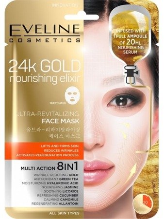 Eveline 24k Gold Ultra Rewitalizująca Maska w Płacie do Twarzy 8w1 do Każdego Typu Cery 1 Sztuka