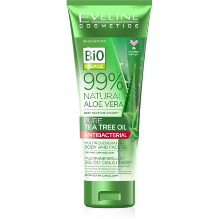 Eveline 99% Natural Aloe Vera Multifunkcyny Żel do Ciała i Twarzy z Olejkiem z Drzewa Herbacianego 250ml