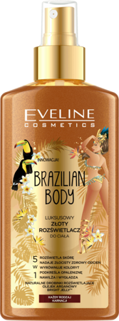 Eveline Brazilian Body Luksusowy Złoty Rozświetlacz do Ciała do Każdego Rodzaju Karnacji 150ml