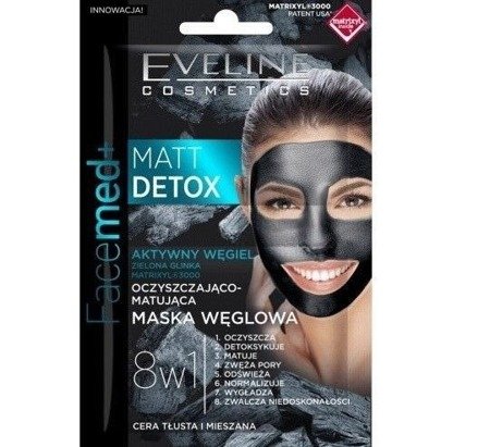 Eveline FaceMed+ Oczyszczająco Matująca Maska Węglowa 8w1 Mat Detox 2x5ml