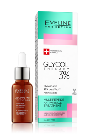 Eveline Glycol Therapy 3% Multipeptydowa Kuracja Przeciwzmarszczkowa do Każdego Typu Cery 18ml