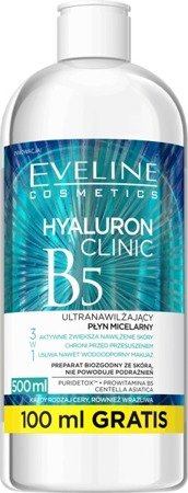 Eveline Hyaluron Clinic Ultranawilżający Płyn Micelarny 3w1 do Każdego Typu Cery 500ml