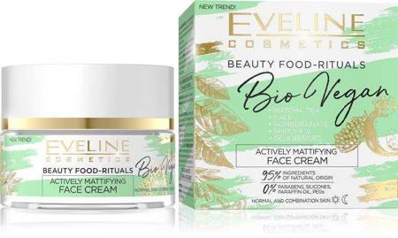 Eveline Natural Beauty Foods Bio Vegan Aktywnie Matujący Krem do Twarzy 3w1 do Cery Normalnej i Mieszanej 50ml