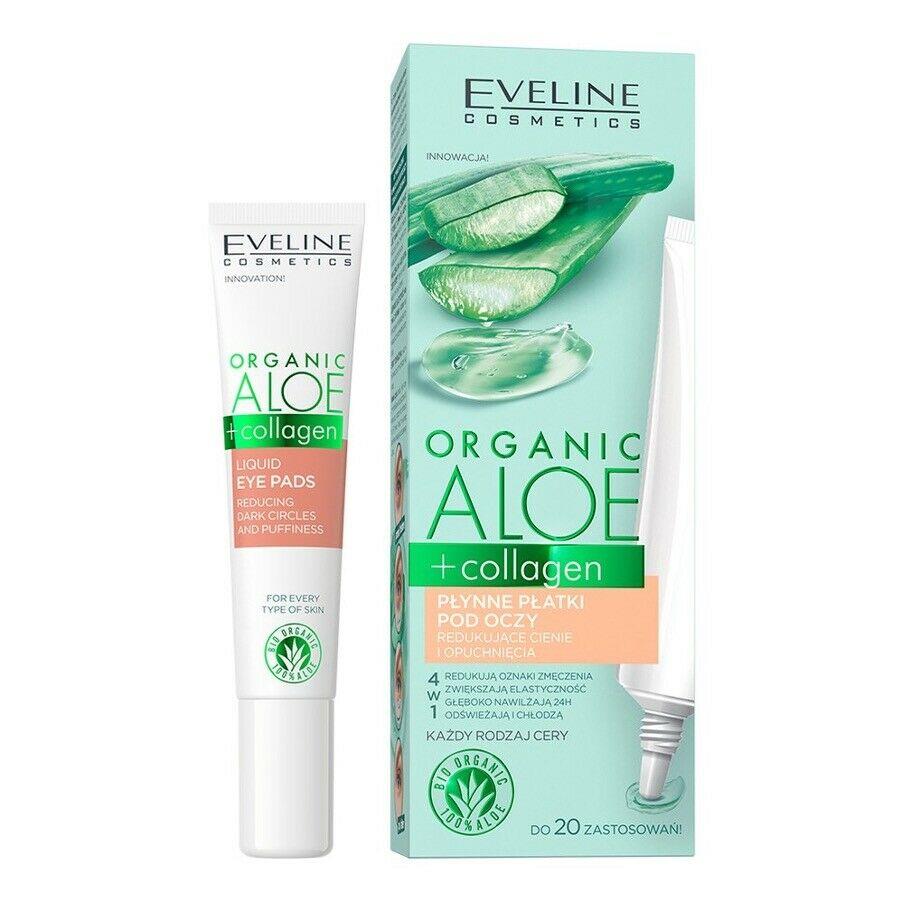 Eveline Organic Aloe + Collagen Płynne Płatki pod Oczy Zmniejszające Cienie i Obrzęki dla Każdego Rodzaju Cery 20ml