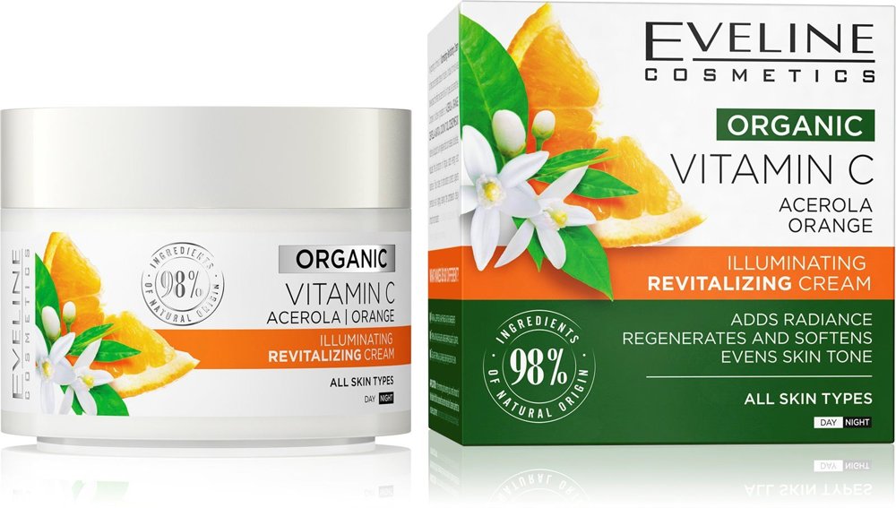 Eveline Organic Vitamin C Rozświetlający Krem Rewitalizujący dla Każdego Rodzaju Skóry na Dzień i Noc 50ml