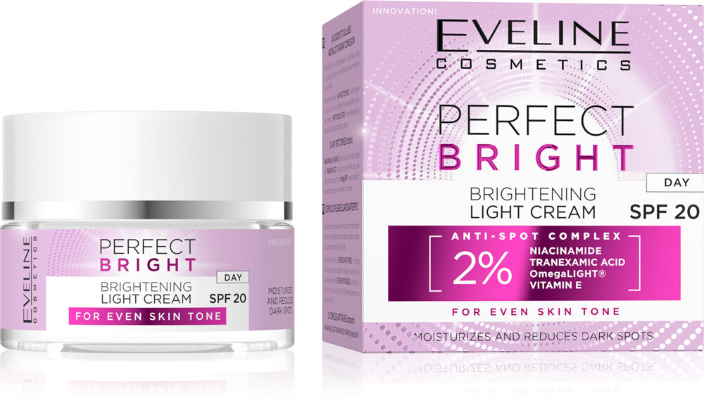 Eveline Perfect Bright Rozjaśniający Lekki Krem ​​z Filtrem SPF20 dla Skóry Szarej z Przebarwieniami na Dzień 50ml