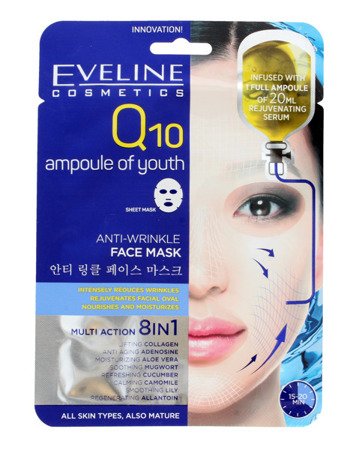 Eveline Q10 Anti-Wrinkle Maska na Tkaninie 8w1 do Każdego Typu Cery 1 Sztuka