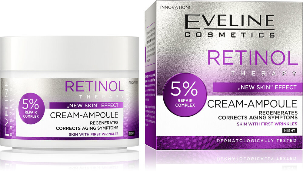 Eveline Retinol Regenerujący Krem-Ampulka 5% Repair Complex Pierwsze Zmarszczki na Noc 50ml