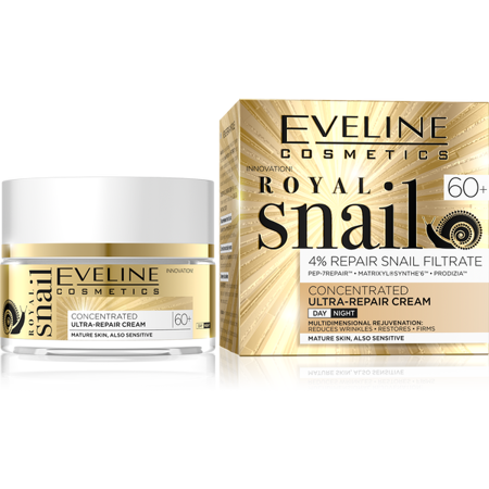 Eveline Royal Snail Skoncentrowany Krem Naprawczy na Dzień i na Noc 60+ do Cery Wrażliwej 50ml