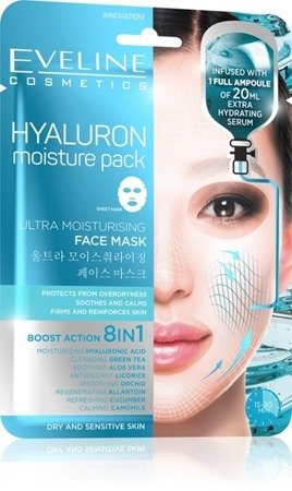 Eveline Sheet Mask Hyaluron Maska na Tkaninie Ultranawilżająca do Cery Suchej i Wrażliwej 1 Sztuka