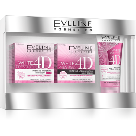 Eveline White Prestige 4D Gift Set Krem na Dzień Krem na Noc i Żel do Twarzy 50x50x100ml  