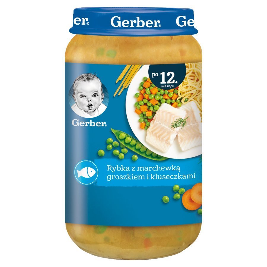 Gerber Danie Rybka z Marchewką Groszkiem i Kluseczkami dla Dzieci po 12 Miesiącu 250g