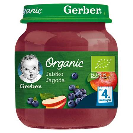 Gerber Organic Jabłko Jagoda dla Niemowląt po 4 Miesiącu 125g 