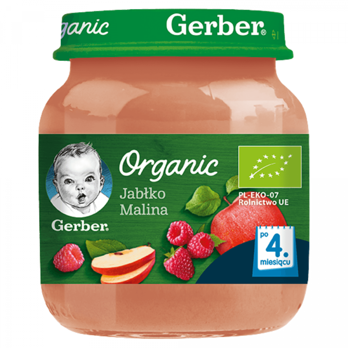 Gerber Organic Jabłko Malina dla Niemowląt po 4 Miesiącu bez Dodatku Cukru 125g