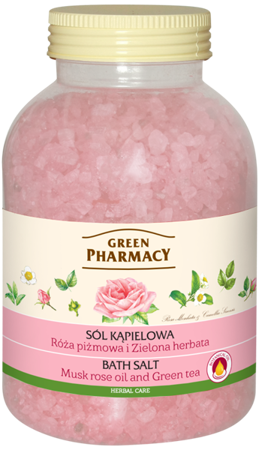 Green Pharmacy Sól Kąpielowa z Różą Piżmową i Zieloną Herbatą 1300g