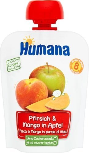 Humana 100% Organic Bio Deserek Jabłko Brzoskwinia Mango dla Niemowląt po 8 Miesiącu 90g