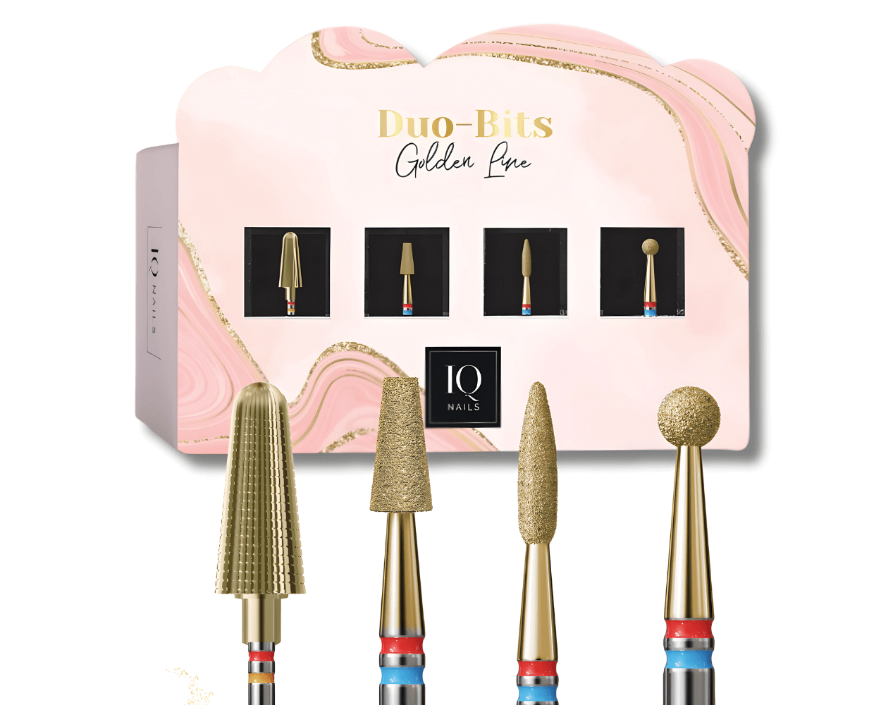 IQ Nails Duo -Bits Golden Fine Double Grain Set Innowacyjny Zestaw Duo Frez 4 Sztuki