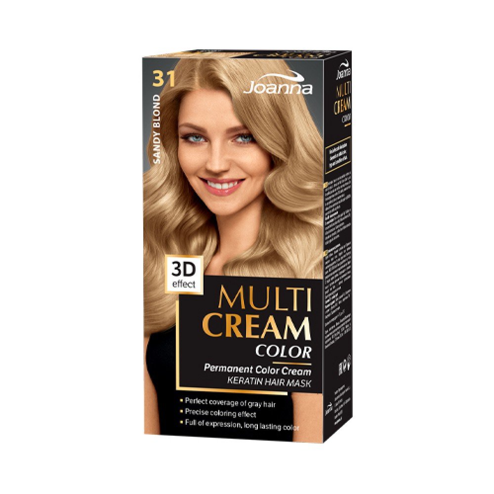 Joanna Multi Cream Trwały Intensywny Kolor Włosów Farba Pielęgnująca 31 Piaskowy Blond 60x40x20g