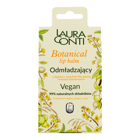 Laura Conti Botanical Vegan Odmładzający Balsam do Ust z Olejem z Orzechów Makadamia i Ekstraktem z Aloesu 4,8g