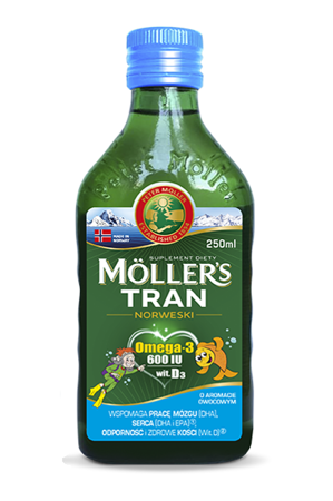 Mollers Tran Norweski O Aromacie Owocowym Odporność 600 IU witaminy D3 250 ml