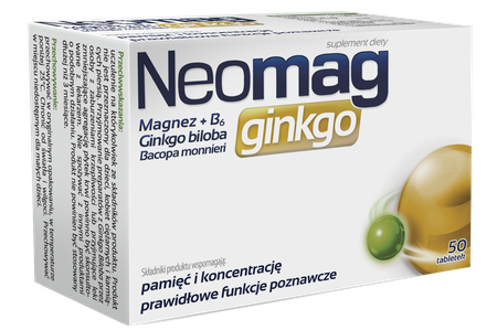 Neomag Ginkgo na Pamięć i Koncentrację z Magnezem i Witaminą B6 50 Tabletek