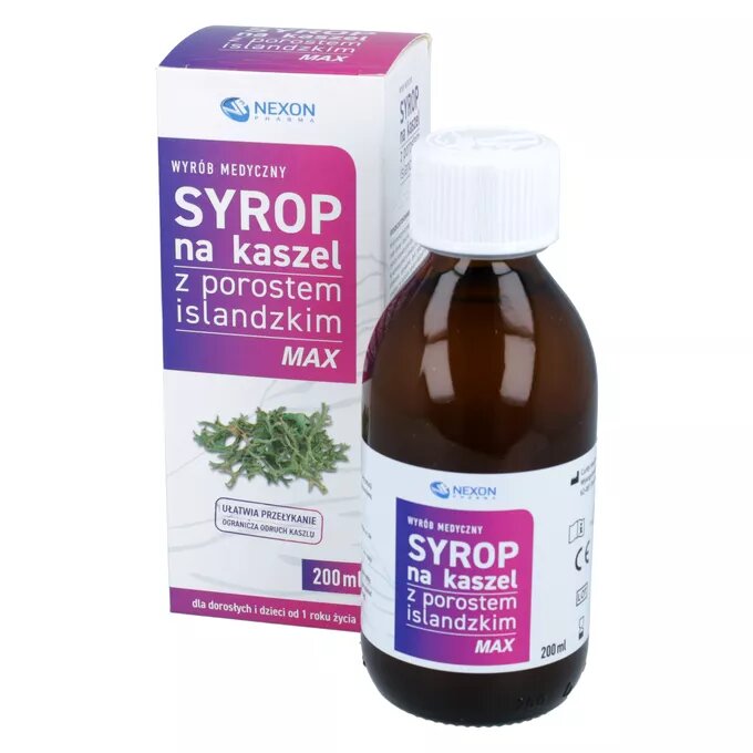 Nexon Pharma Syrop na Kaszel z Porostem Islandzkim Max dla Dzieci powyżej 1 Roku Życia oraz Dorosłych 200ml