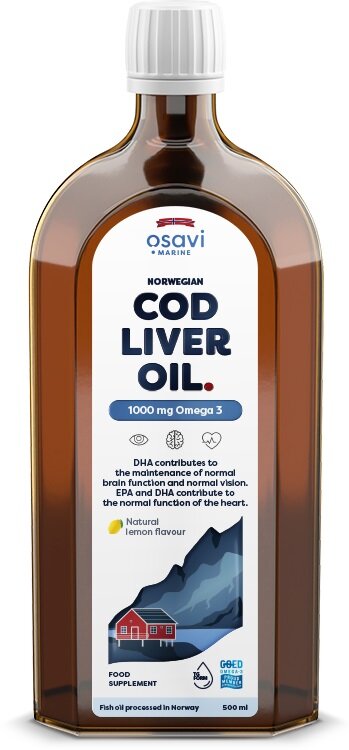 Norwegian Cod Liver Oil, 1000mg Omega 3 (Lemon) - 500 ml.