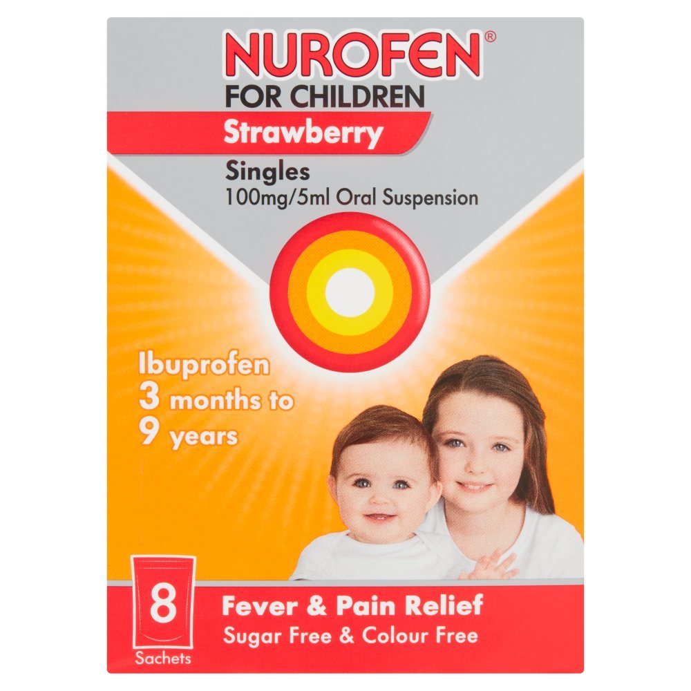 Nurofen dla Dzieci Ibuprofen od 3 Miesięcy do 9 Lat o Smaku Truskawkowym 8 Saszetek
