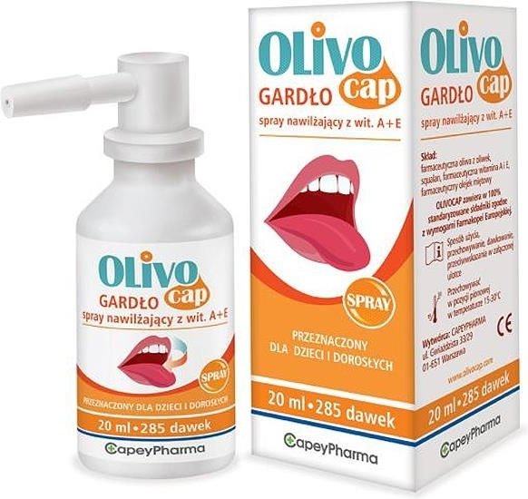 Olivo Cap Gardło Naturalny Spray Kompleksowo Nawilżający Wysuszoną Śluzówkę Gardła 20ml